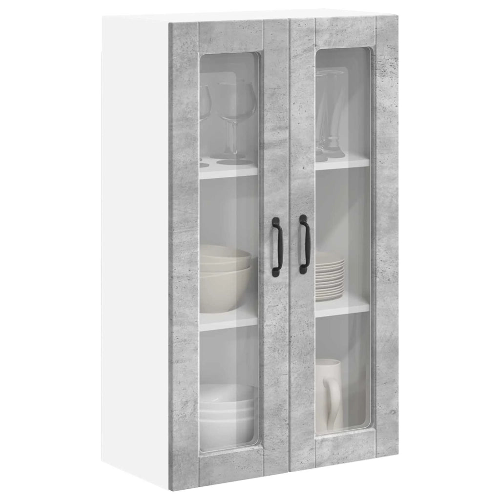 Pensile da cucina | Mobile in vetro da parete PORTO Grigio cemento 60 x 31 x 100 cm