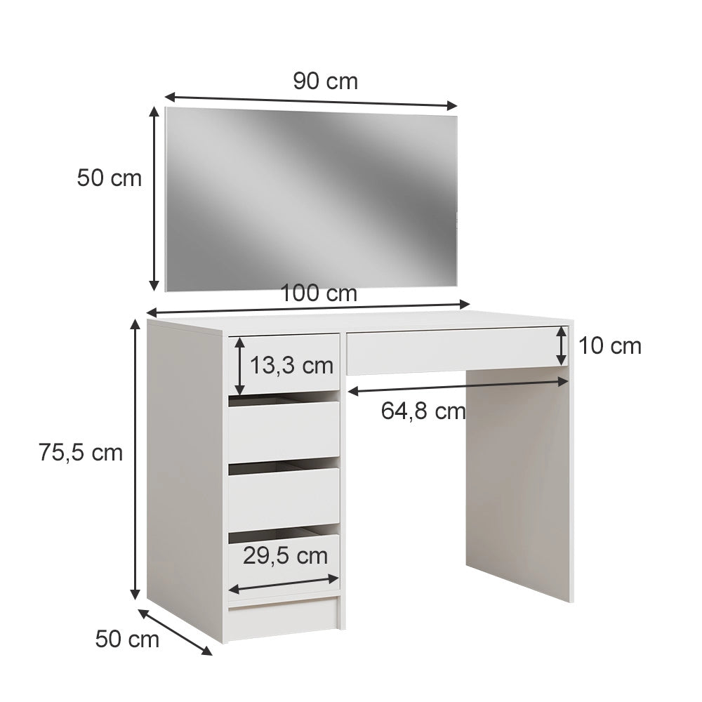 Vicco Tavolo da toeletta Bianco 100 cm con 5 cassetti