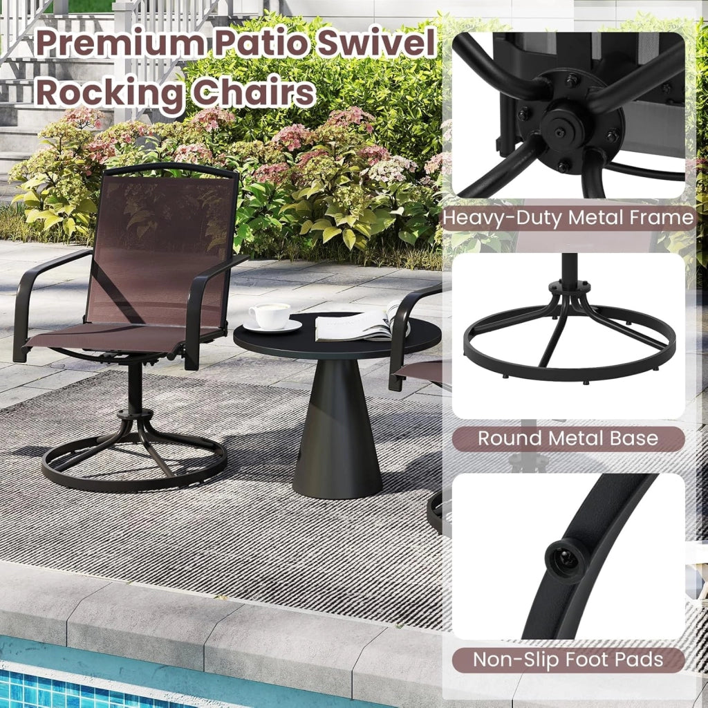 Set di 2 Sedie Girevoli a 360°, Sedia a Dondolo da Esterno con Braccioli, Schienale Alto e Seduta Traspirante, Poltrone Dondolo per Giardino, Piscina, Balcone, Balcone, Cortile (Marrone)