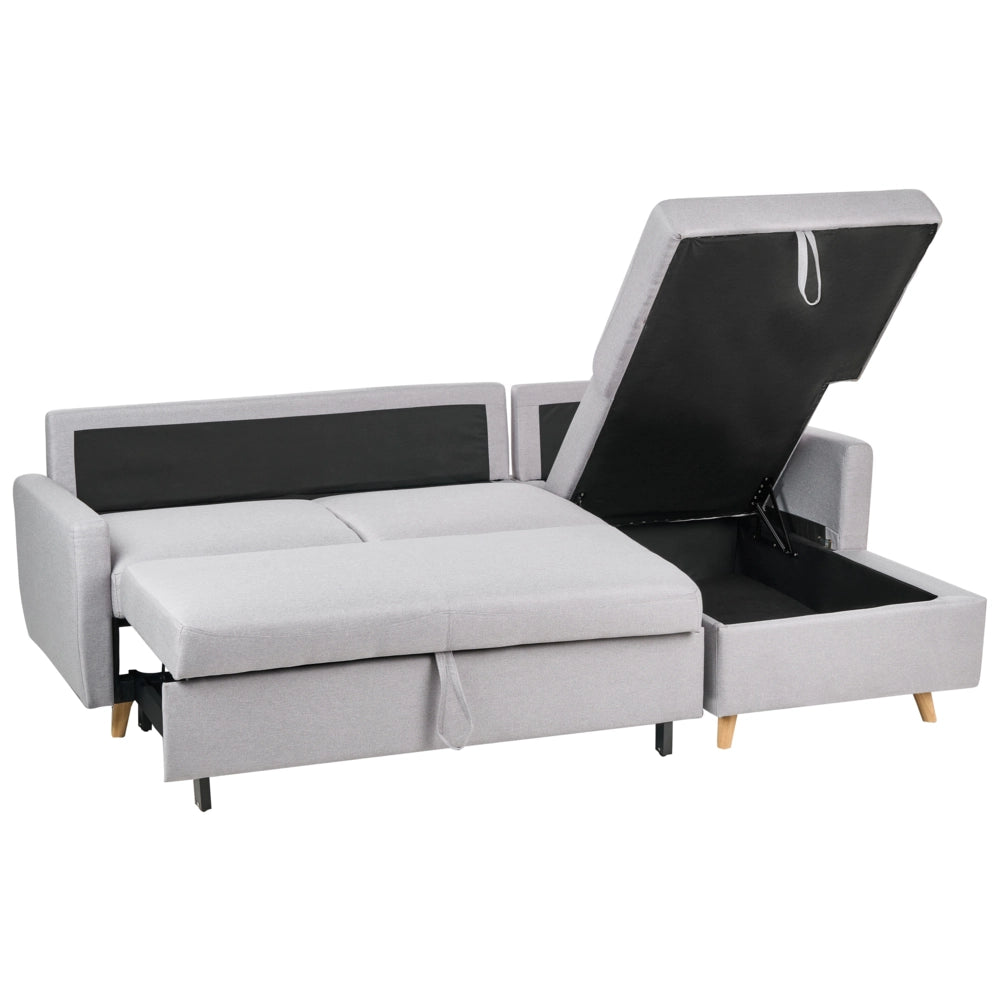 Divano letto angolare in tessuto grigio chiaro 4 posti contenitore a forma di L Orientamento a versione sinistra