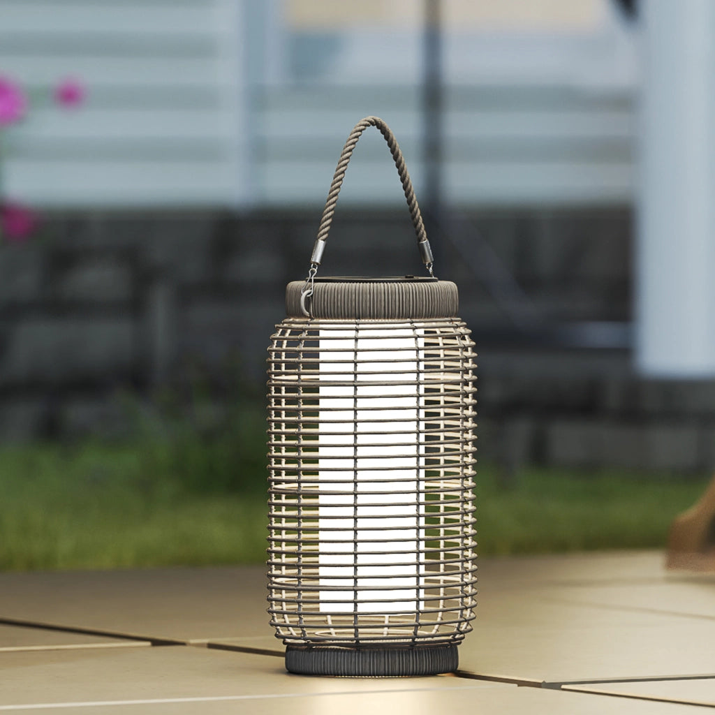 Lampione Solare da Esterno in Resina Intrecciato Grigio ¨C zephmum ¨C Acciaio, LED