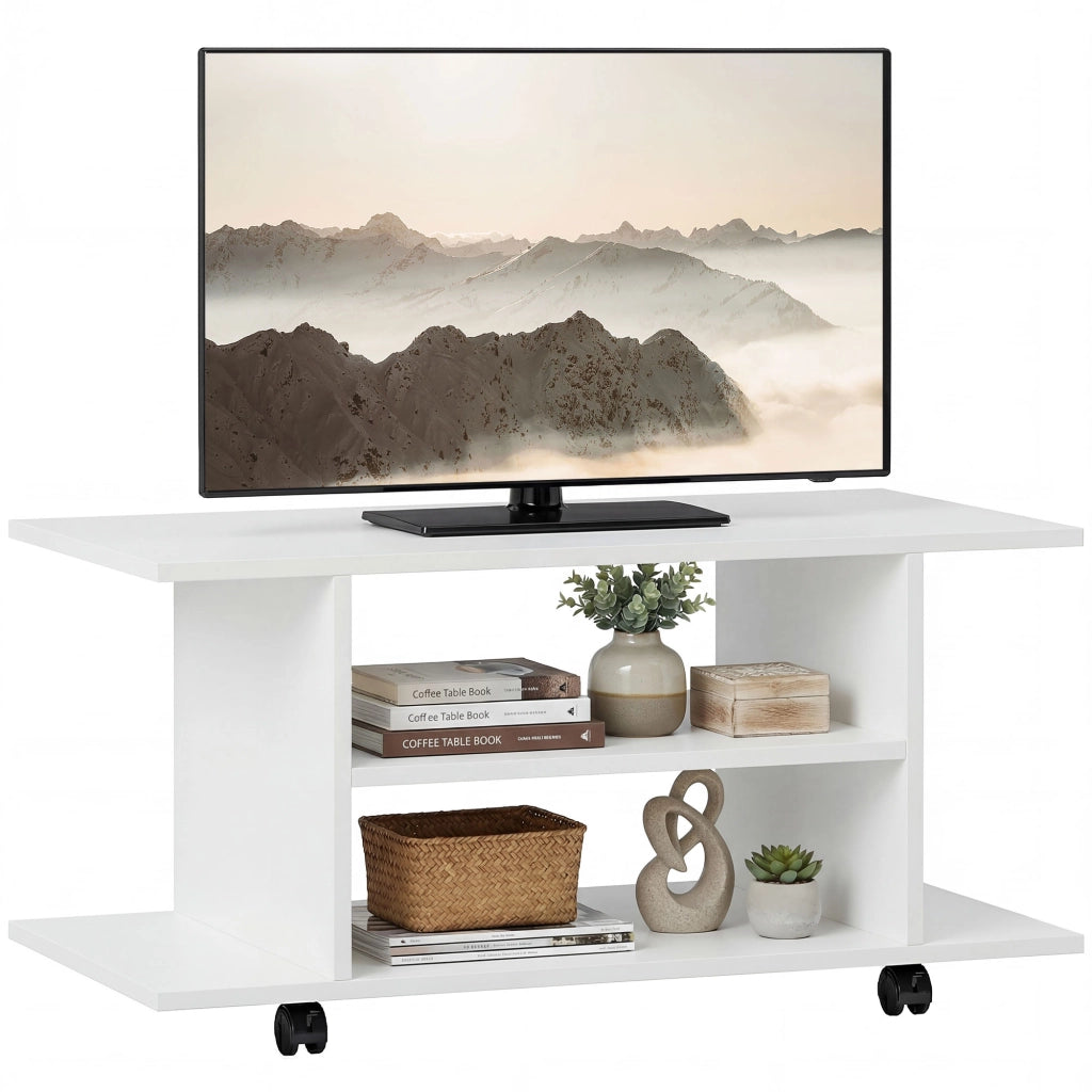 Mobile TV con Ripiani e Ruote ¨C zephmum ¨C Bianco 80x40x40 cm