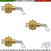 Sensore Magnetico Blindato Cilindrico in Ottone da Incasso 3 Pezzi Allarme Apertura Porta Ferro o Cancello Antifurto Contatto Reed Campo 20 mm 4 Fili 2 NA 2 Tamper Max 30 V 10 W Fissaggio Incasso IP65