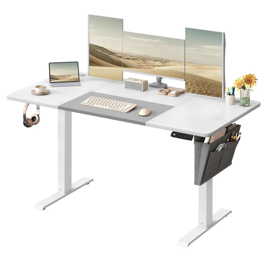 Scrivania elettrica regolabile in altezza con funzione di memoria 4 posizioni di altezza tasca portaoggetti struttura in acciaio piano spesso 140 x 60 x (72-120) cm bianco 12_0004557