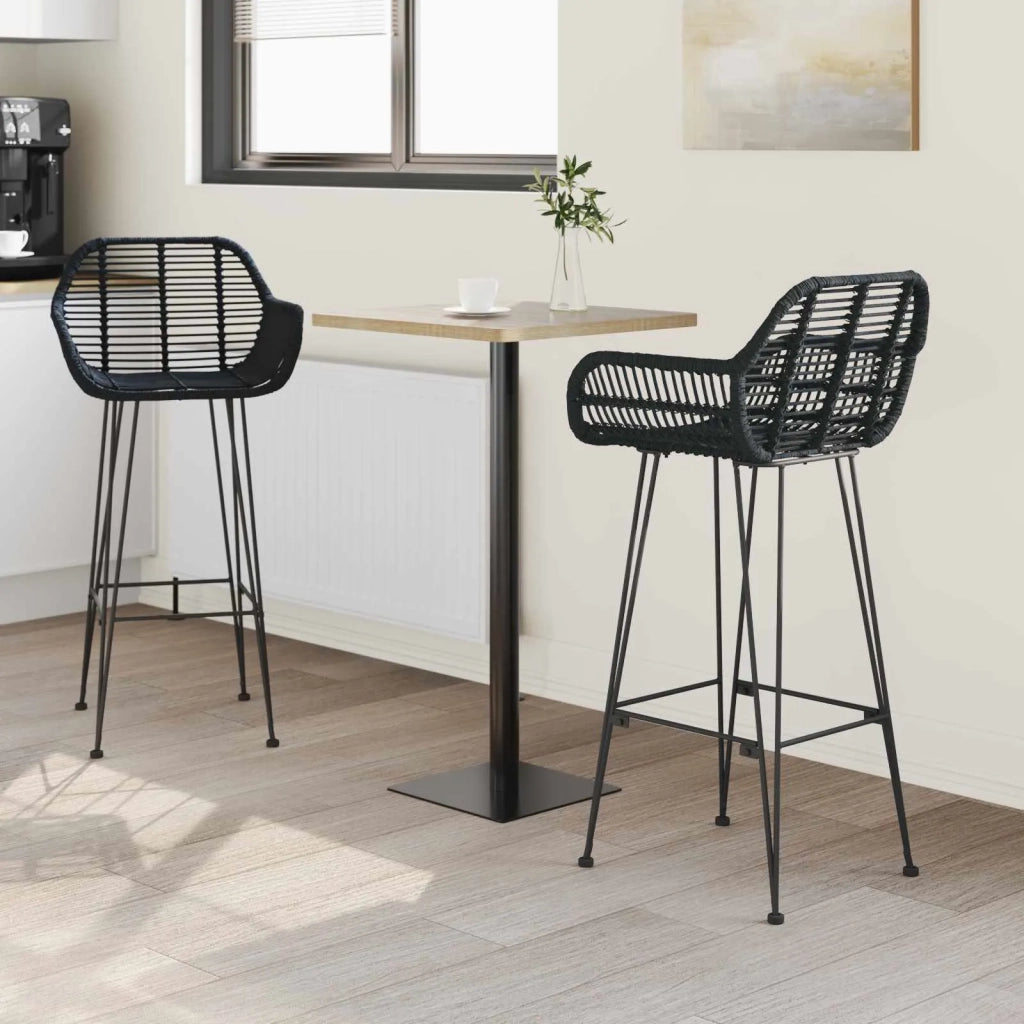 Sedia da Bar 2 pcs Nero 55 x 52 x 105 cm Rattan e Ferro 42011555