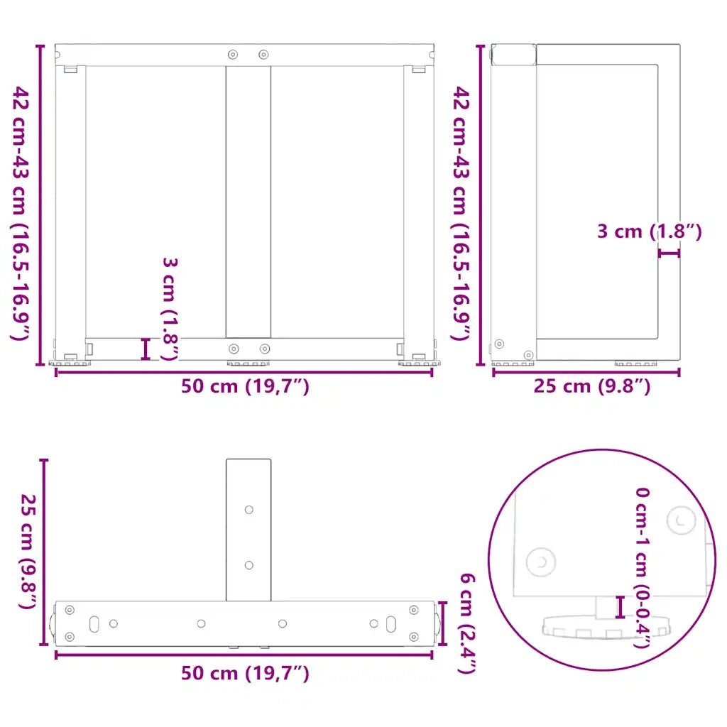 Gambe per Tavolino da Caffè a Forma di T 2 pz Bianche 50x25x(42-43) cm Acciaio 4013029