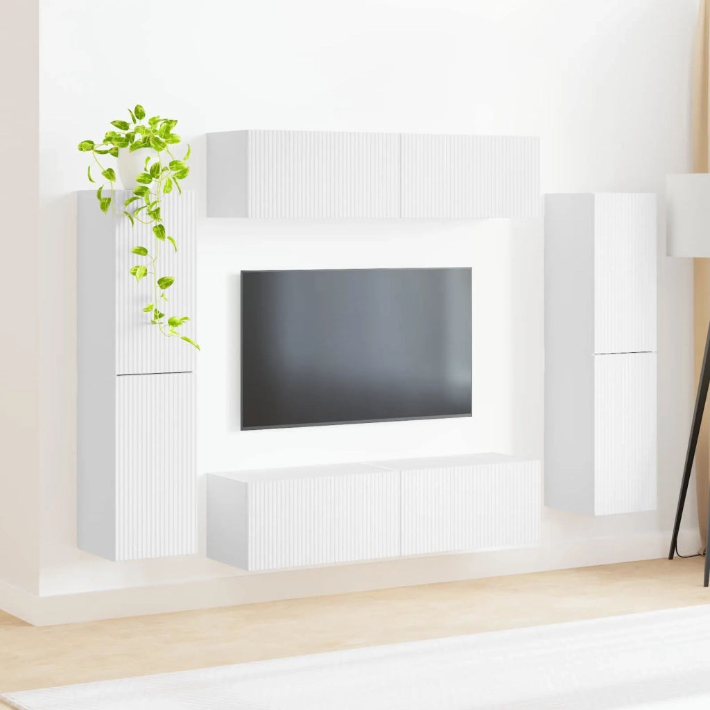 Set mobile TV 8 pcs Bianco Legno multistrato