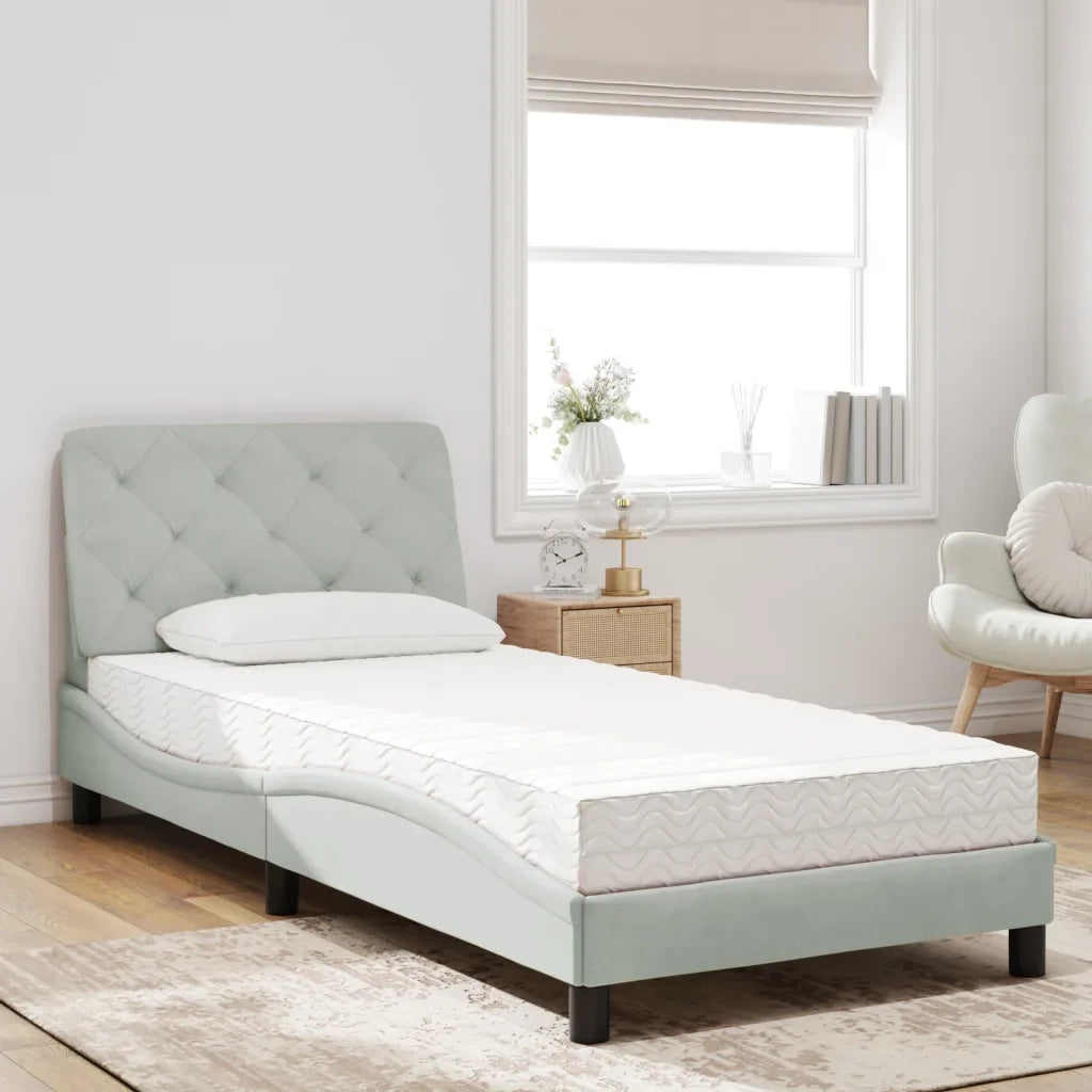 Letto con Materasso Grigio Chiaro 90x190 cm in Velluto 3208628
