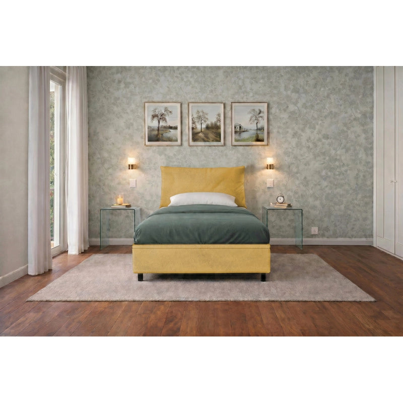 Letto imbottito Singolo 80x200 cm Soft - Contenitore,Microfibra,Ocra