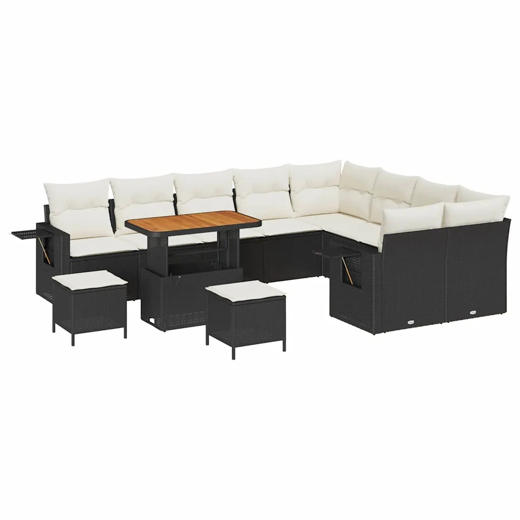 Set Divano da Giardino 12 pcs Nero polyrattan