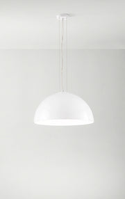 Lampada a Sospensione in Vetro Bianco Opale, Struttura in Metallo e Alluminio, Design Moderno e Minimalista, Attacco E27, D.50 x H.175 cm - Perenz