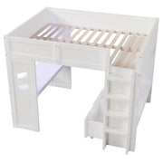 Letto a soppalco 140×200 cm con scrivania; LED; USB; Type-C; 2 cassetti e stender; senza materasso; bianco