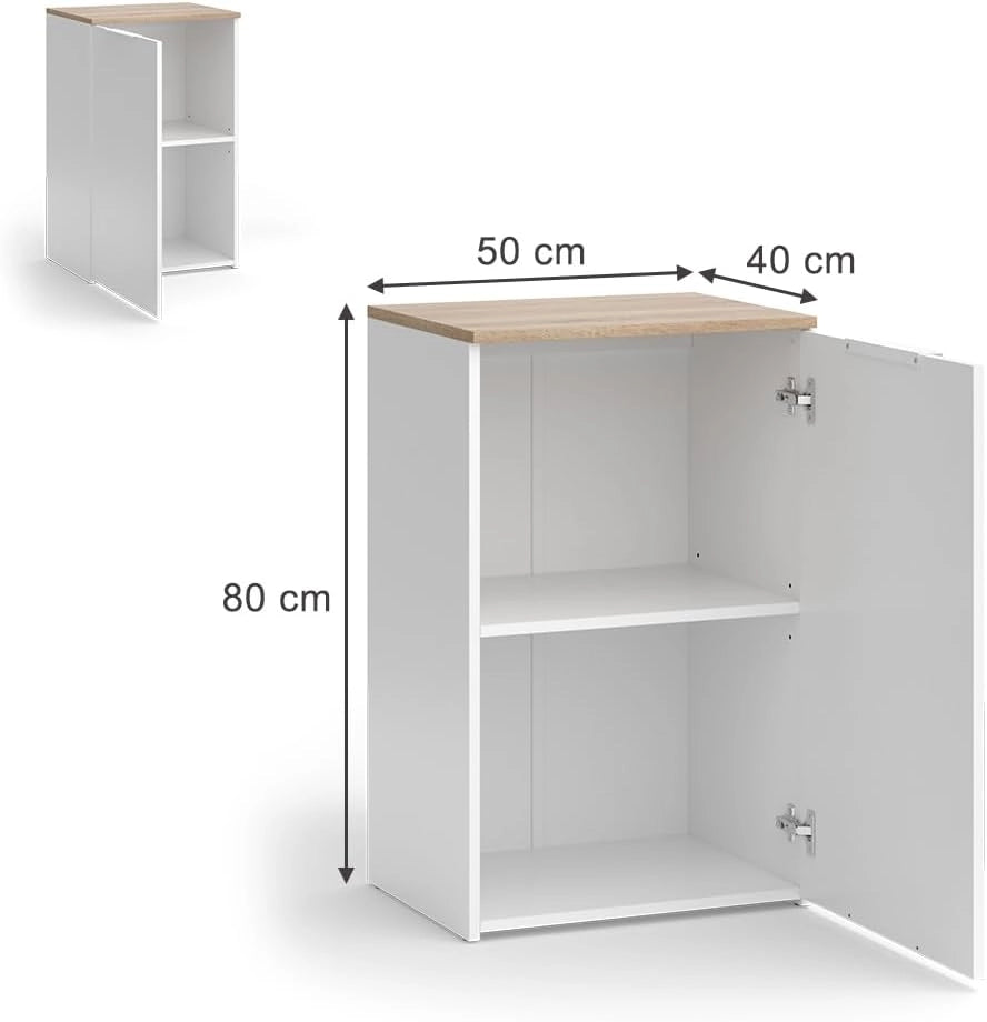 Credenza Wido, Bianco, 50 x 80 cm con ripiano, per la conservazione e l'organizzazione salvaspazio