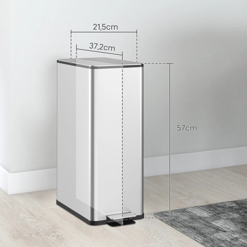 PATTUMIERA 20 L A PEDALE IN ACCIAIO INOX ARGENTO 21,5 x 37,2 x 57 cm