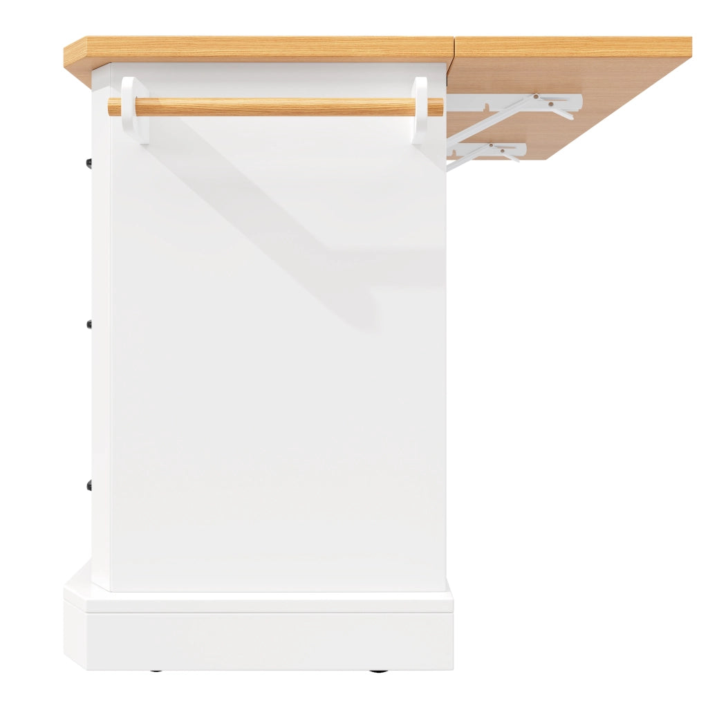OKWISH Carrello da Cucina con 2 Ante e 6 Cassetti, 5 Ruote con 2 Freni, per Cucina, Bianco, 120×45×91 cm