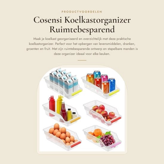 Organizzatore per frigorifero 6 pezzi - Materiale PP - Spazio risparmiato - Stivale - Duraturo - Ideale per alimenti - Cassetto di archiviazione