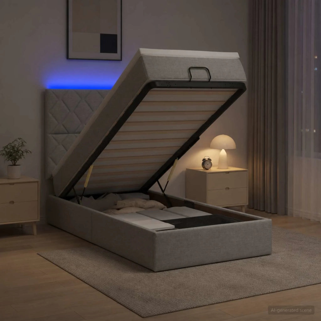 Letto Ottomano con Materasso e LED Grigio Chiaro 90 x 190 cm 3458117