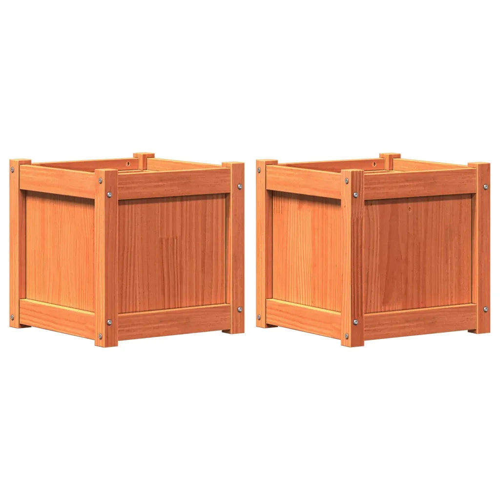 2 pz Fioriere | Cassetta per fiori | Vaso da Giardino Marrone Cera Legno Massello di Pino