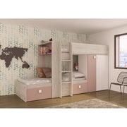 Letto a castello bianco consumato e rosa antico con armadio e cassetti 1262