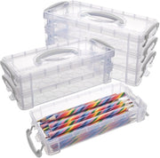 Set di 2 cassetti per pennarelli staccabili, 3 livelli, con coperchio, contenitori per pennarelli in plastica trasparente, contenitore per penne per aquarello, contenitore per penne per disegno, organizzatore per materiali da ufficio
