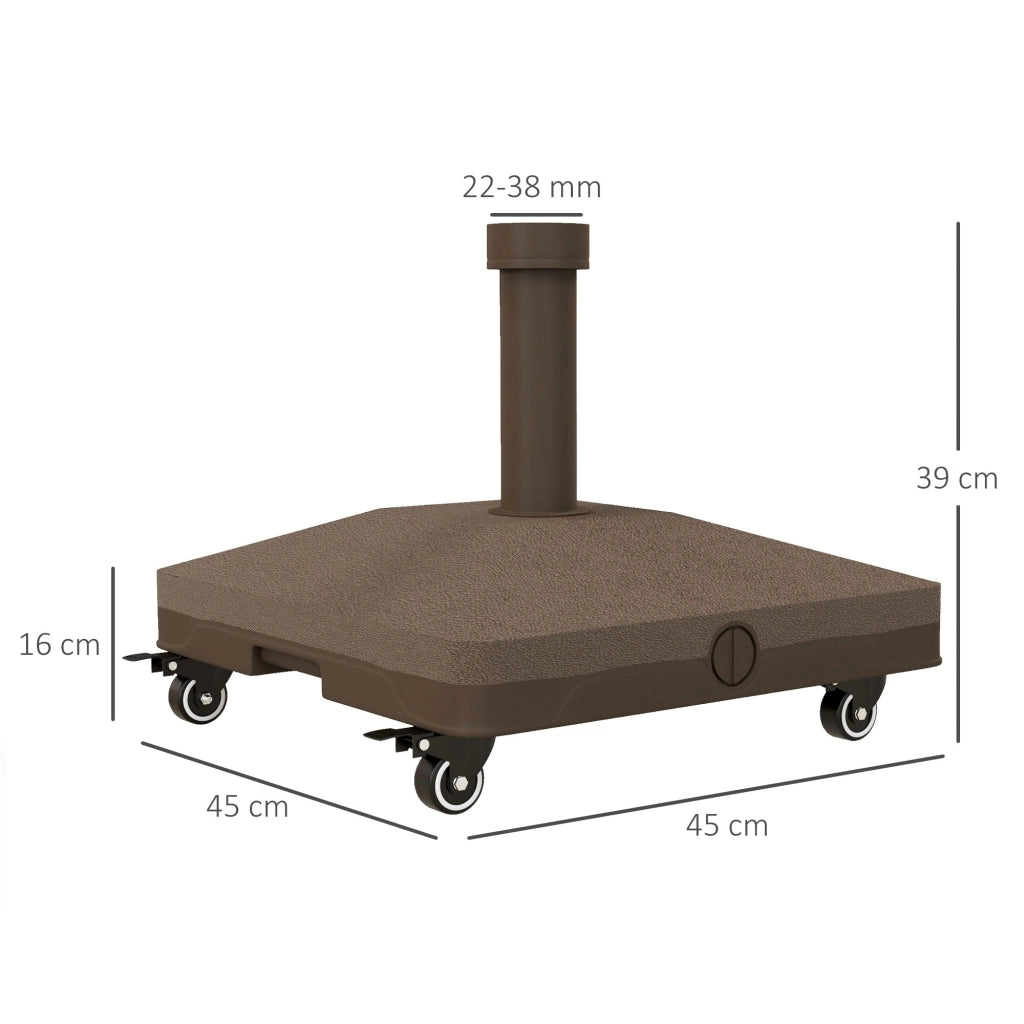 Base per Ombrellone Riempibile 45x45x39 cm fino a 20 kg per Pali da Ø2,2-3,8 cm  con Ruote Marrone