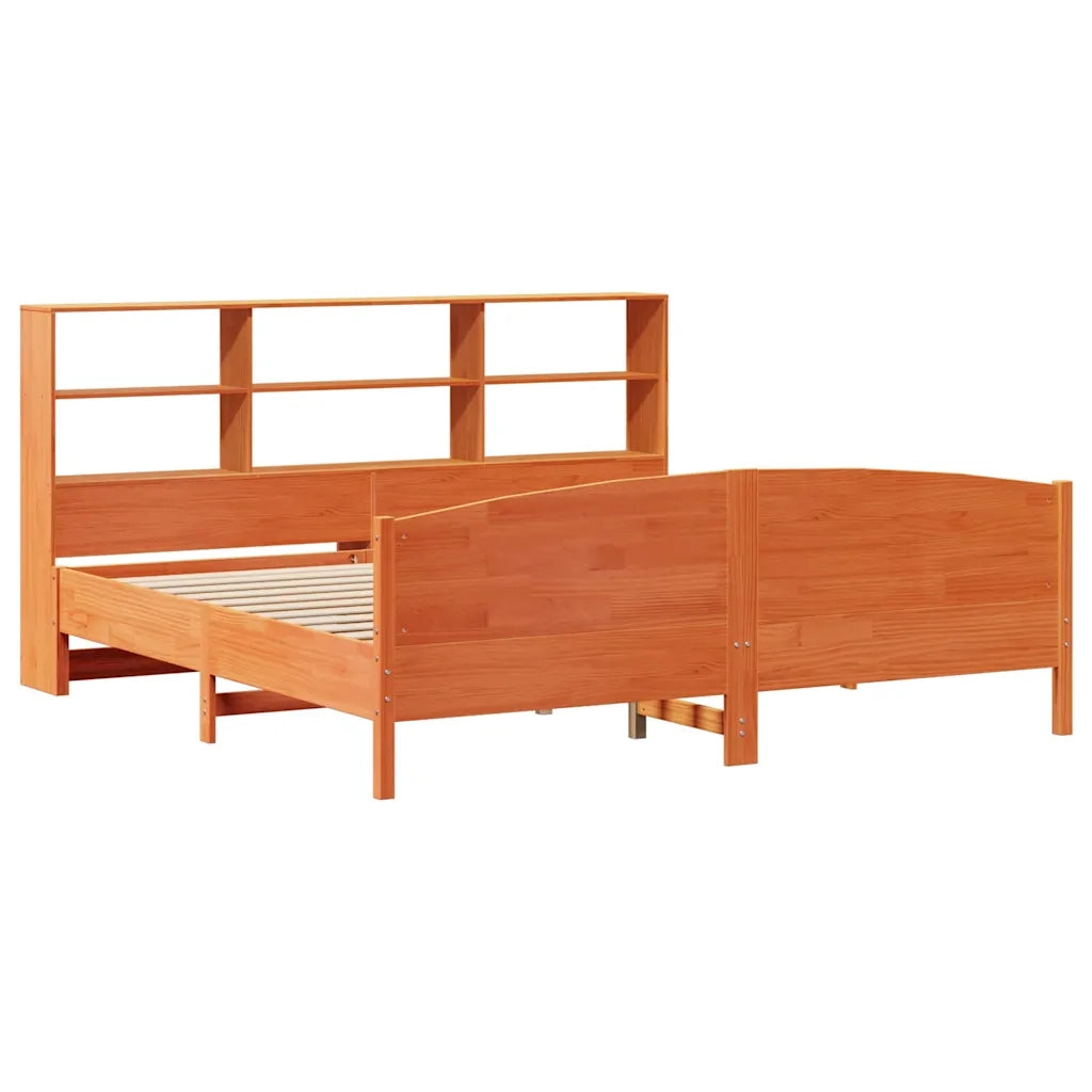 Letto Libreria senza Materasso Marrone Cera 200x200 cm in Pino 3323094