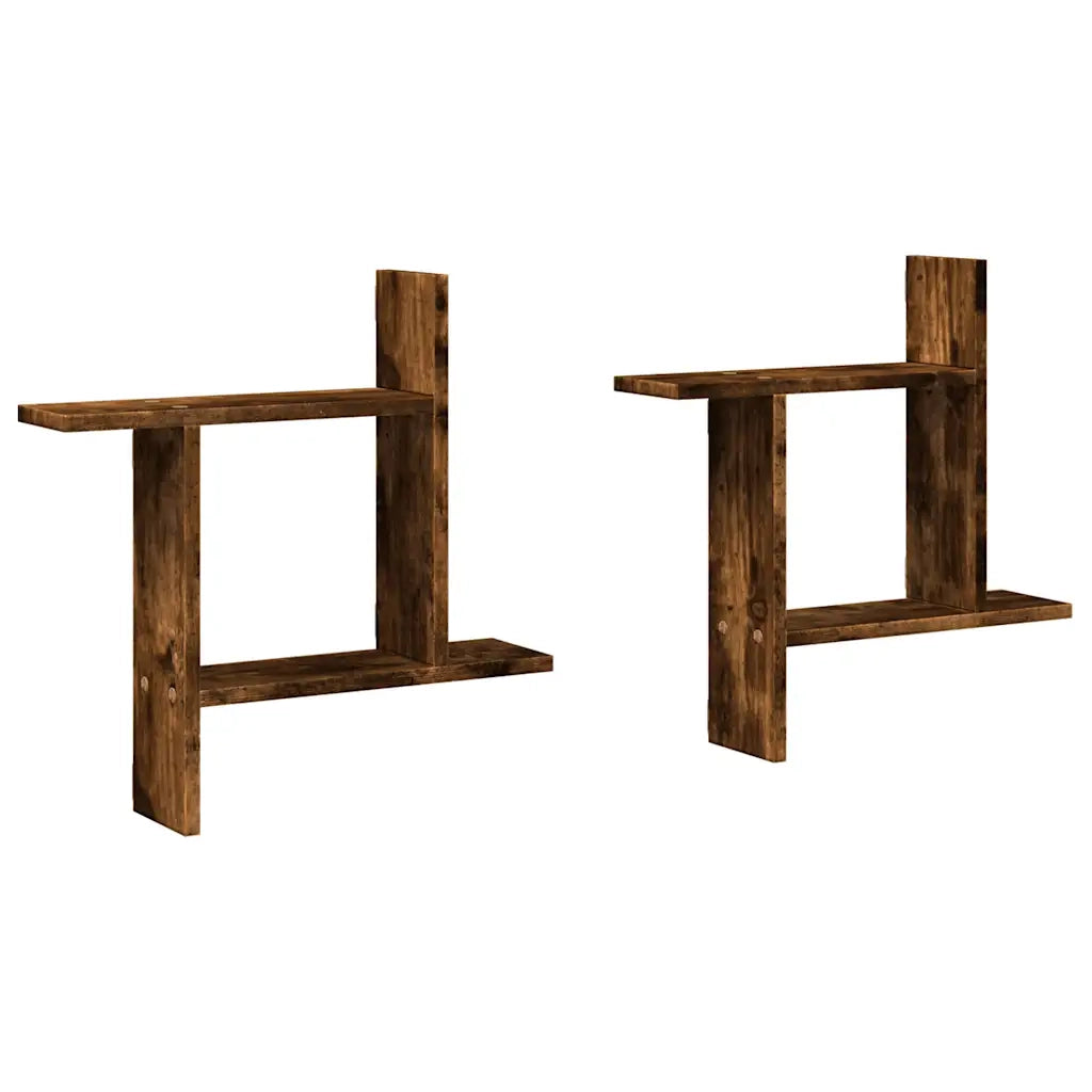 2 pz Mensole da Parete | Scaffali a Parete | Ripiano a parete Rovere Fumo 50x12x50 cm in Truciolato