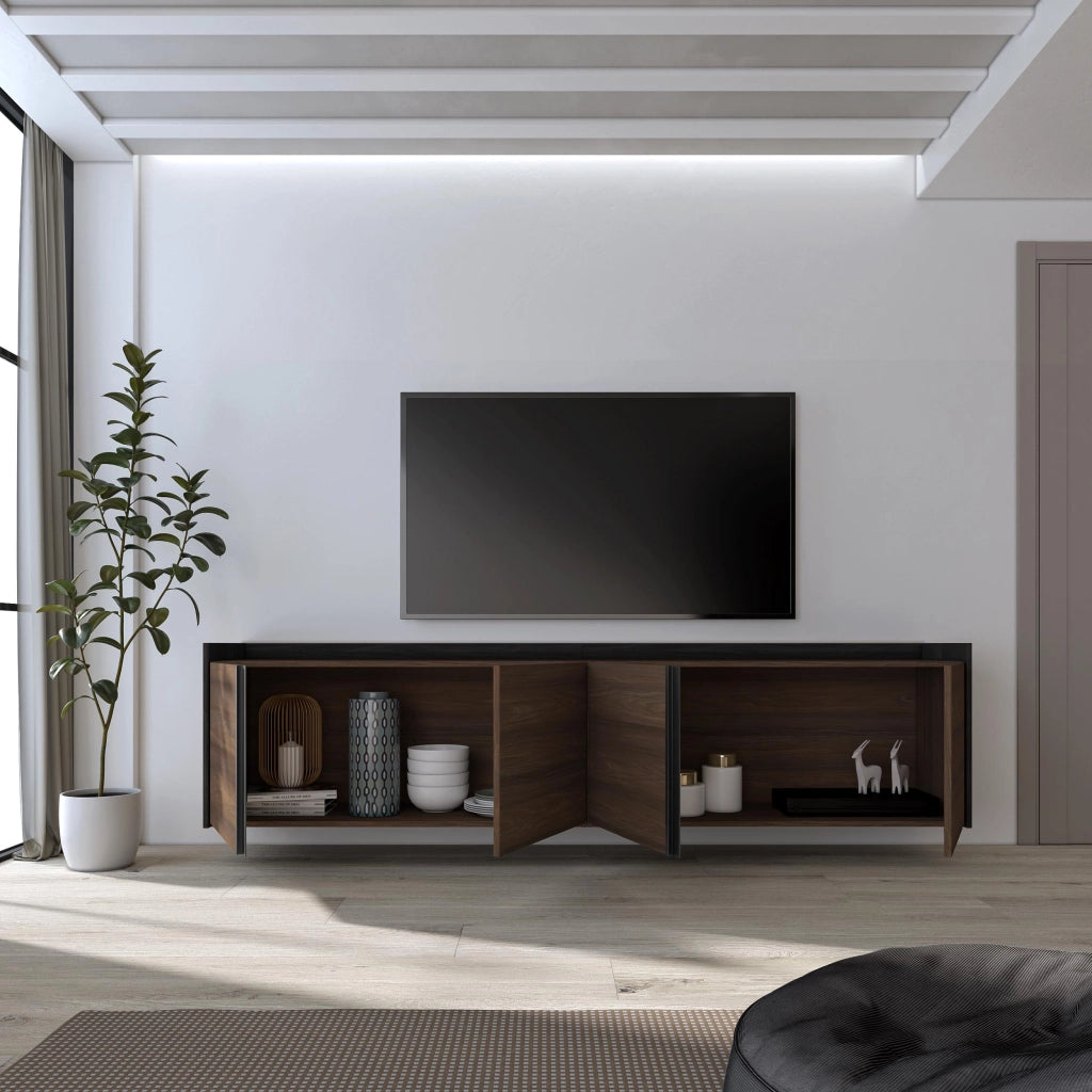 Mobile TV Soggiorno, 207x50x35 cm, Per TV fino a 80", Sospeso, da appendere, Rovere scuro e Nero
