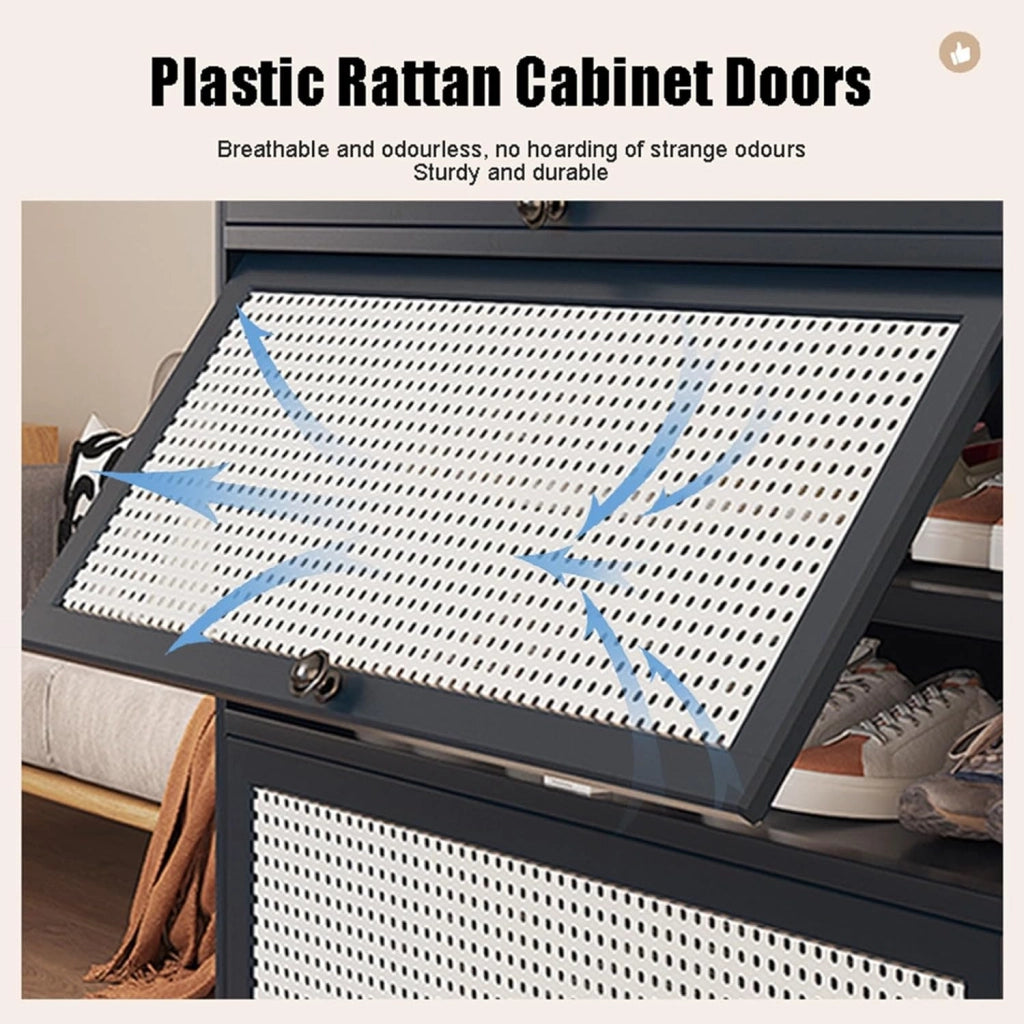 scarpiera Scarpiera in Rattan di plastica, Scarpiera Sospesa a 90°, Scaffale per Scarpe da Corridoio in Un Pezzo per Interni ed Esterni, Scarpiera da Ingresso con Anta Ribaltabile, Laminati Rimov