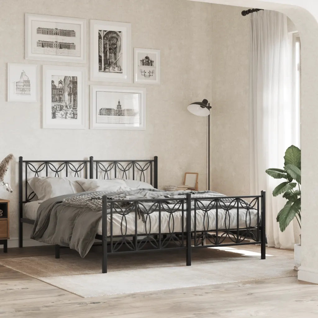 Giroletto con Testiera e Pediera Metallo Nero 150x200 cm 376148