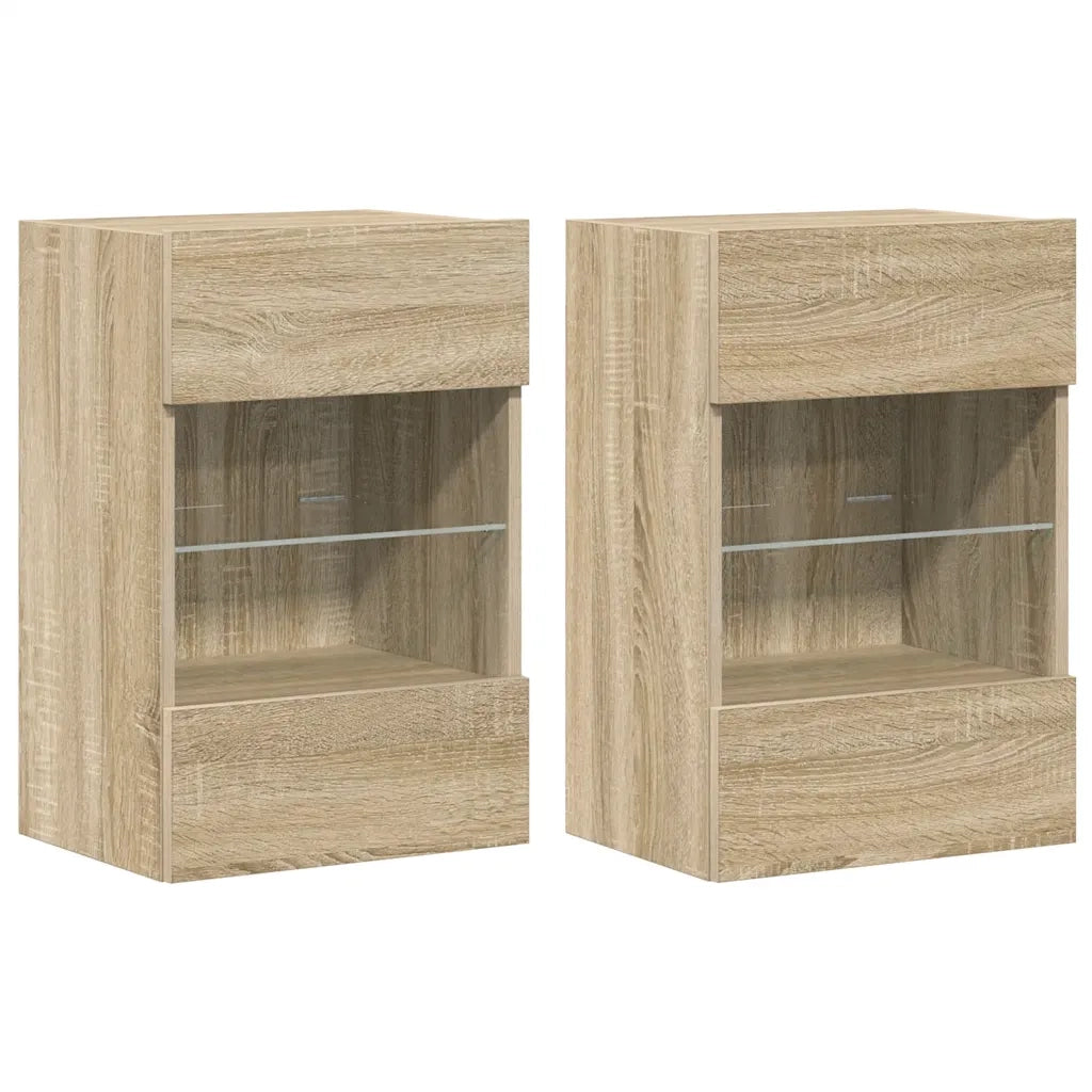 Mobili da parete con luci LED per TV 2pz | Armadietto TV | Mobile Porta TV Rovere Sonoma 40x30x60,5 cm