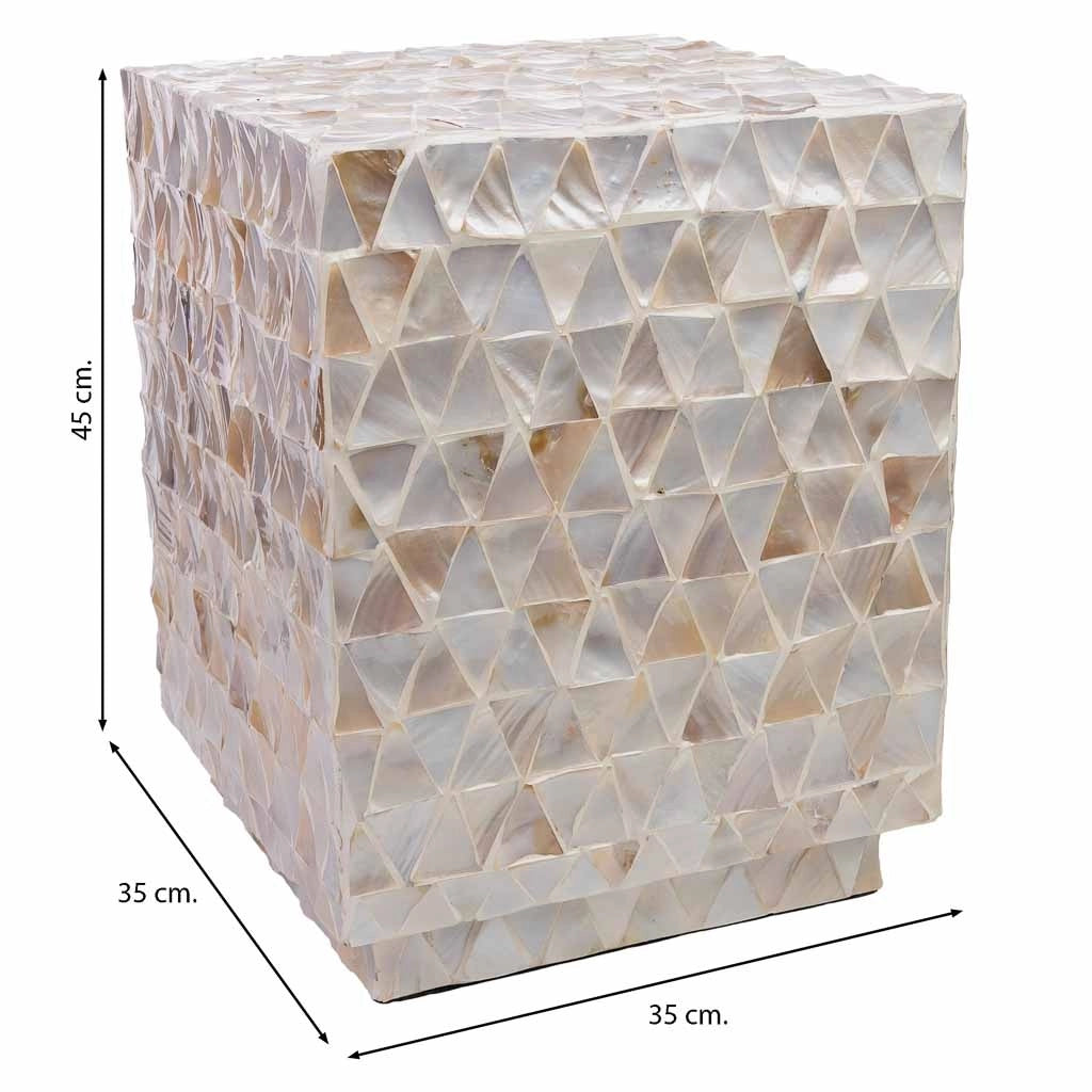 Sgabello in legno e madreperla beige 35x35x45h cm
