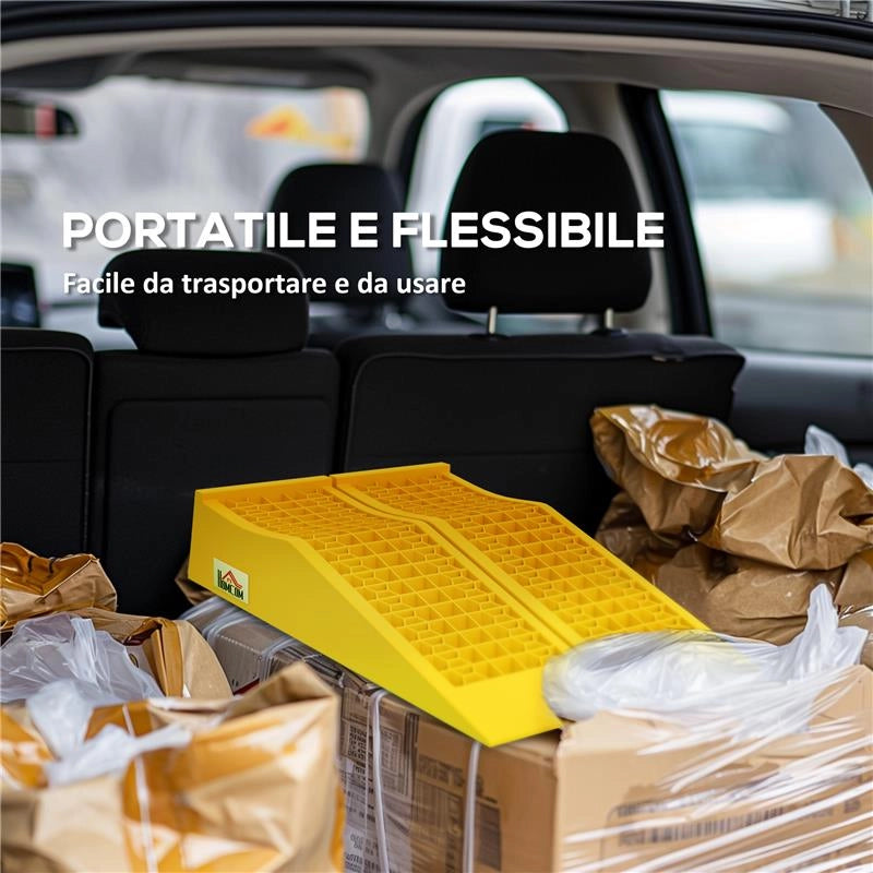 SET 2 RAMPE DI CARICO IN PLASTICA PER AUTO CON CAPACITÓ 3 TONNELLATE E SUPERFICIE ANTISCIVOLO, GIALLO