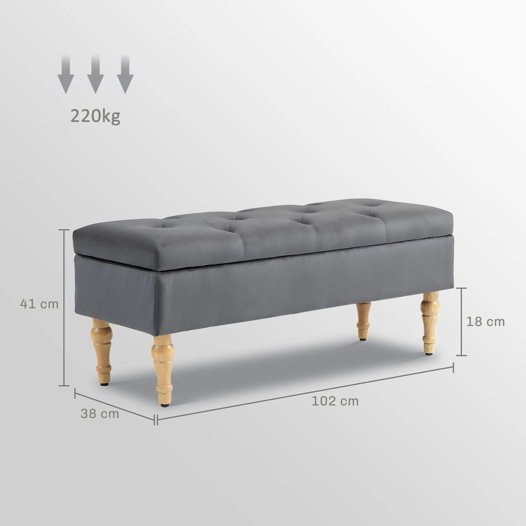Divanetto 2 posti con contenitore ¨C zephmum ¨C velluto grigio scuro con piedi in legno