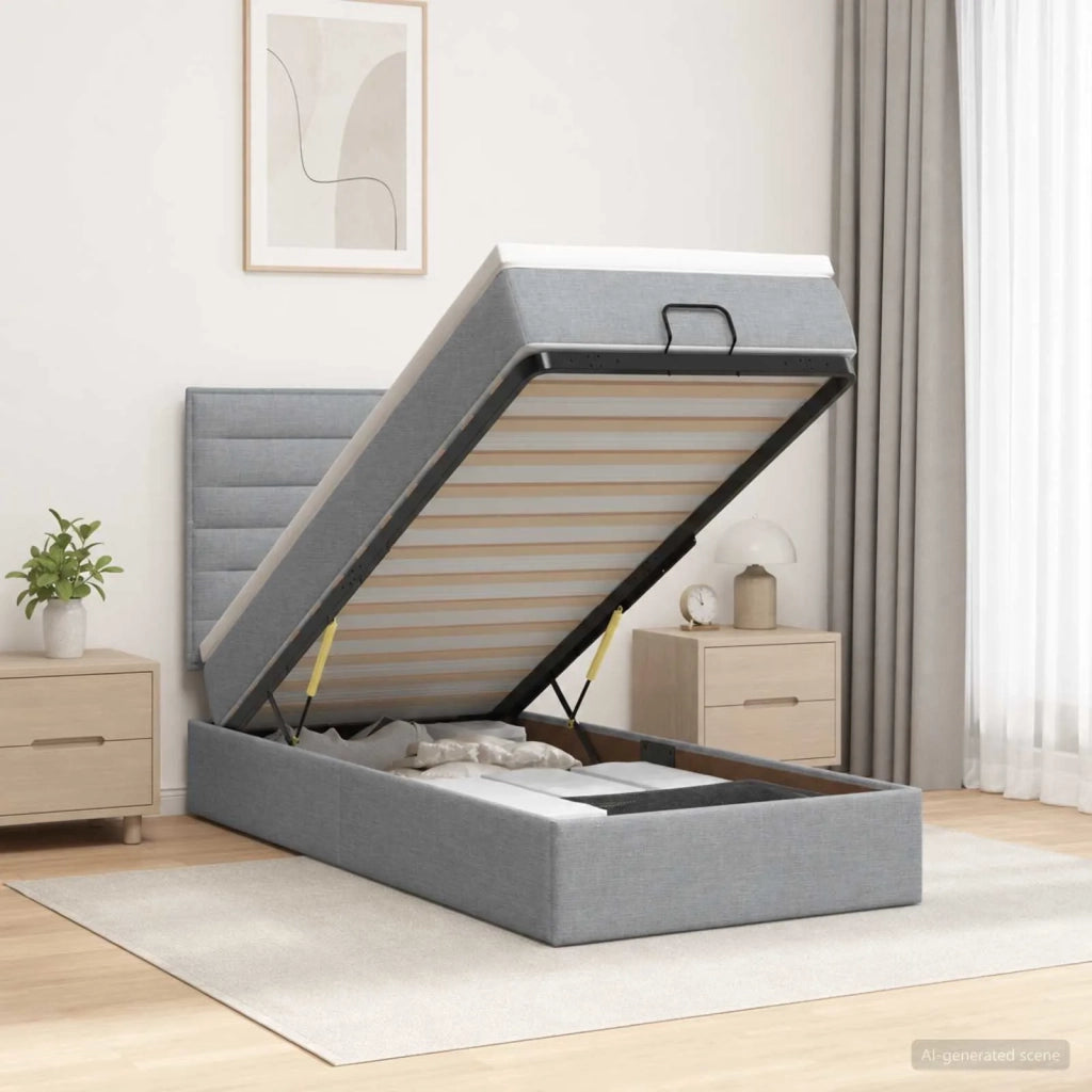 Letto Ottomano con Materasso e LED Grigio Chiaro 100 x 200 cm 3457965