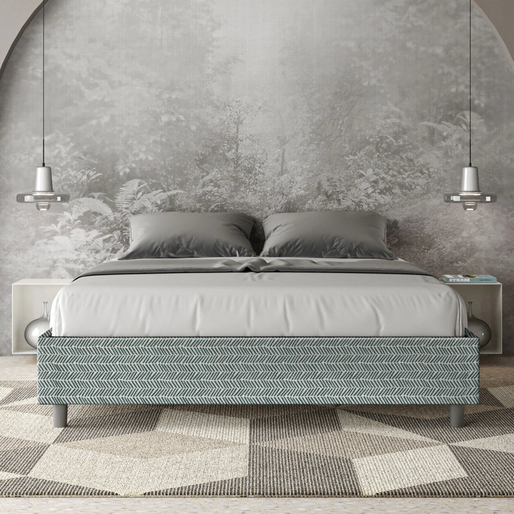 Letto Matrimoniale 160x200 cm con Rete e Contenitore Giroletto con Alzata Comoda Imbottito in Tessuto Aragona Azelia