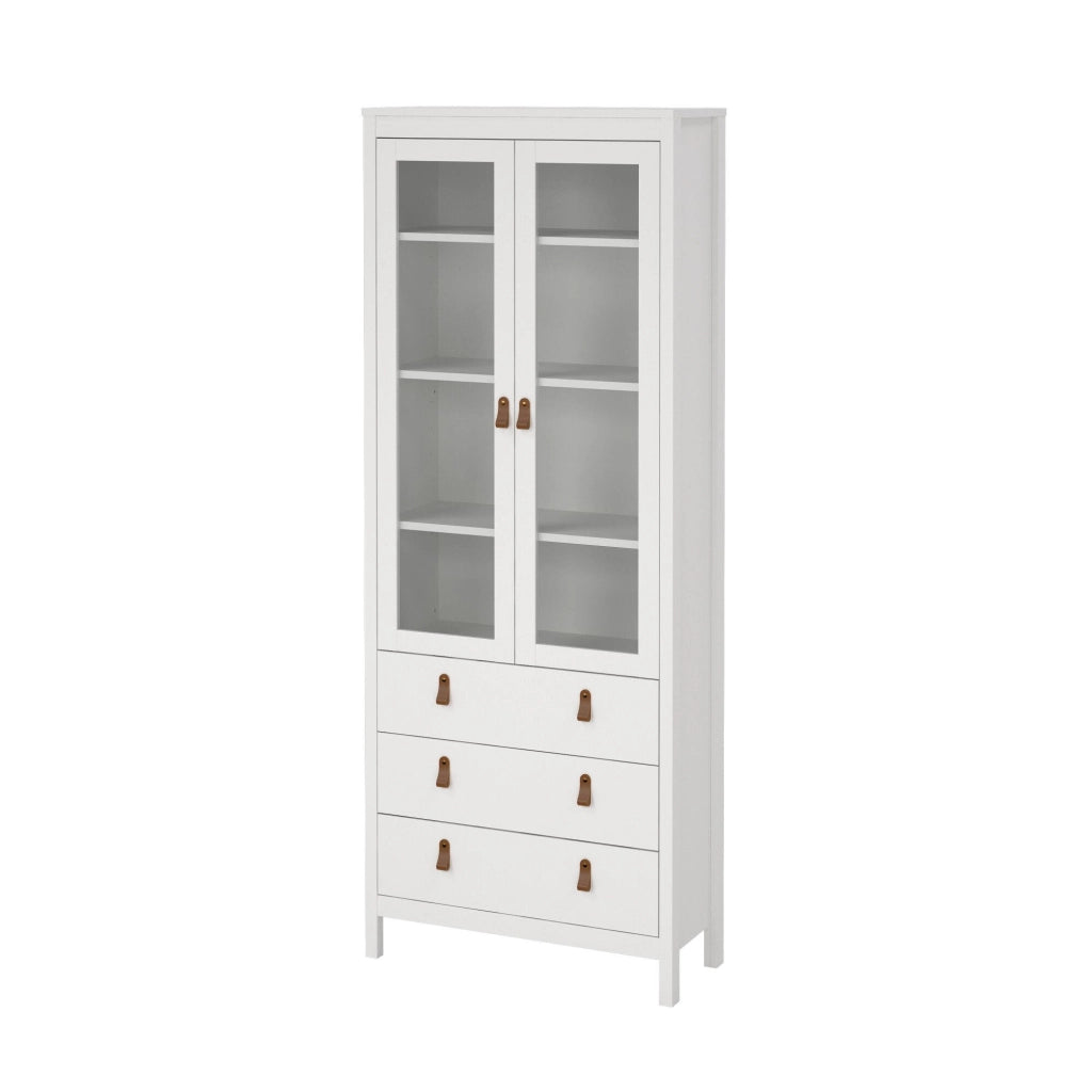 Vetrina Lazio, Credenza espositiva, Vetrinetta multiuso, Madia da soggiorno, 78x33 h199 cm, Bianco