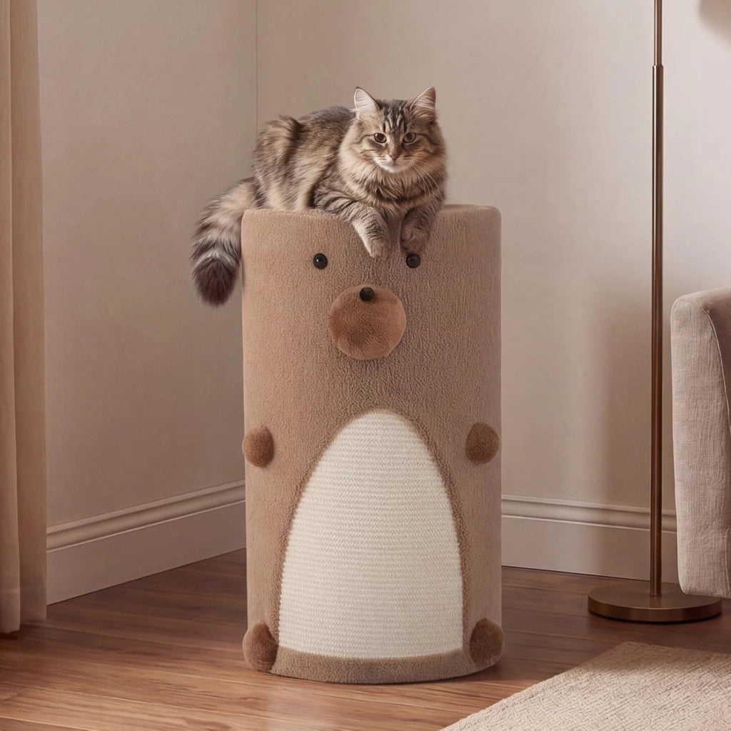 Casa per Gatti a 2 Piani per Gatti da Interno, Cuccia per Gattini a 2 Livelli con Tappetino in Sisal per Graffiare, Grotta Nascosta, Letto Coperto, Cuccia per Gatto Moderno a Forma di Orso