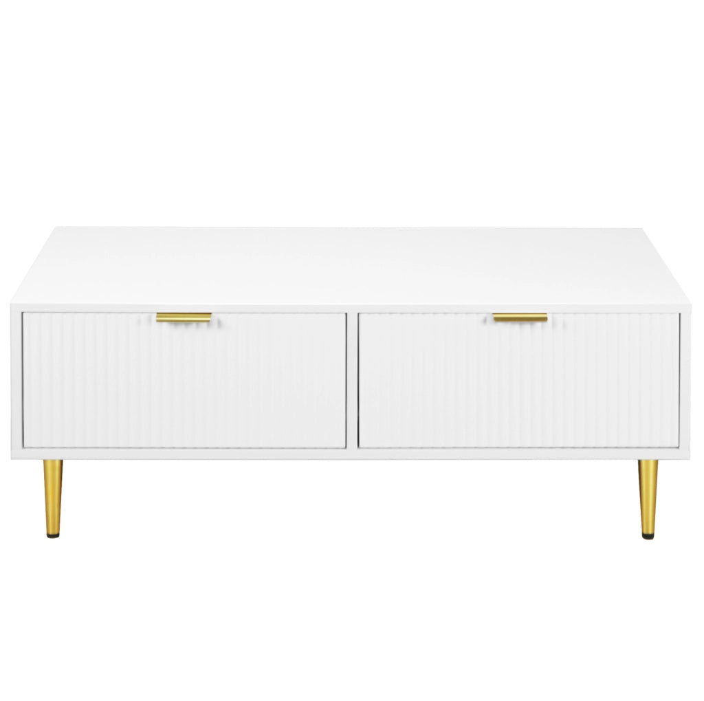 Tavolino da caff¨¨ 100x50x40 cm con 2 cassetti in MDF bianco e oro