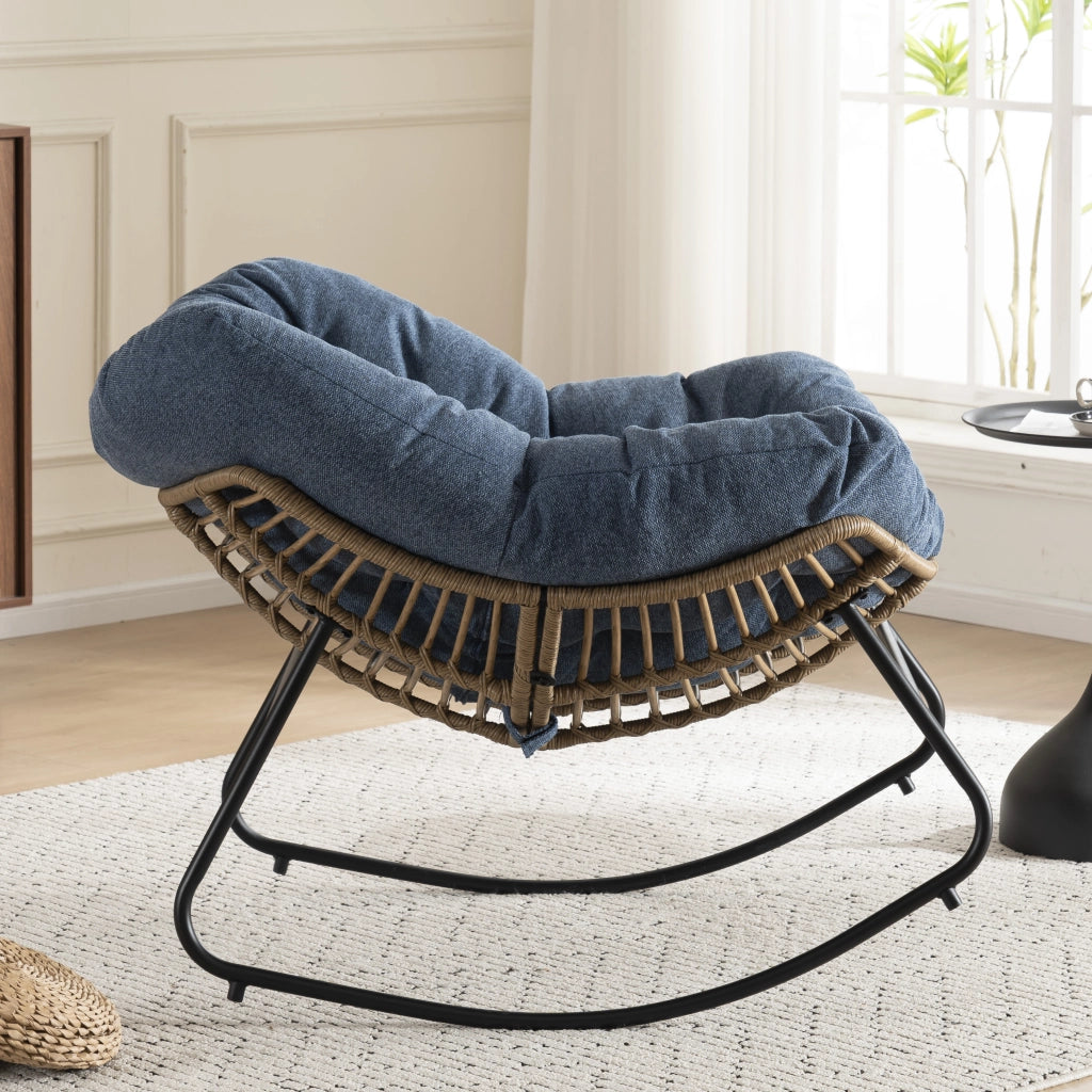 Poltrona a Dondolo in Tessuto Chenille ¨C MINIMAL ¨C Grigio, Reclinabile, per Soggiorno e Camera