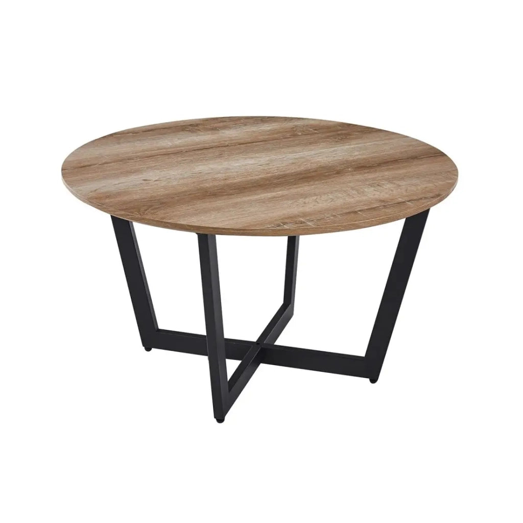 Tavolino basso rotondo CARMIN – Rovere invecchiato e metallo nero – Stile rustico