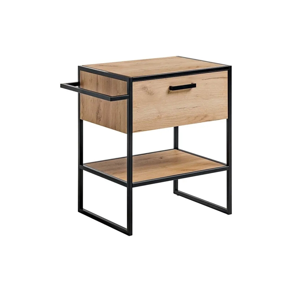Mobile sottolavabo ONIL – 2 porte – Rovere chiaro e nero – Stile industriale – L70 cm