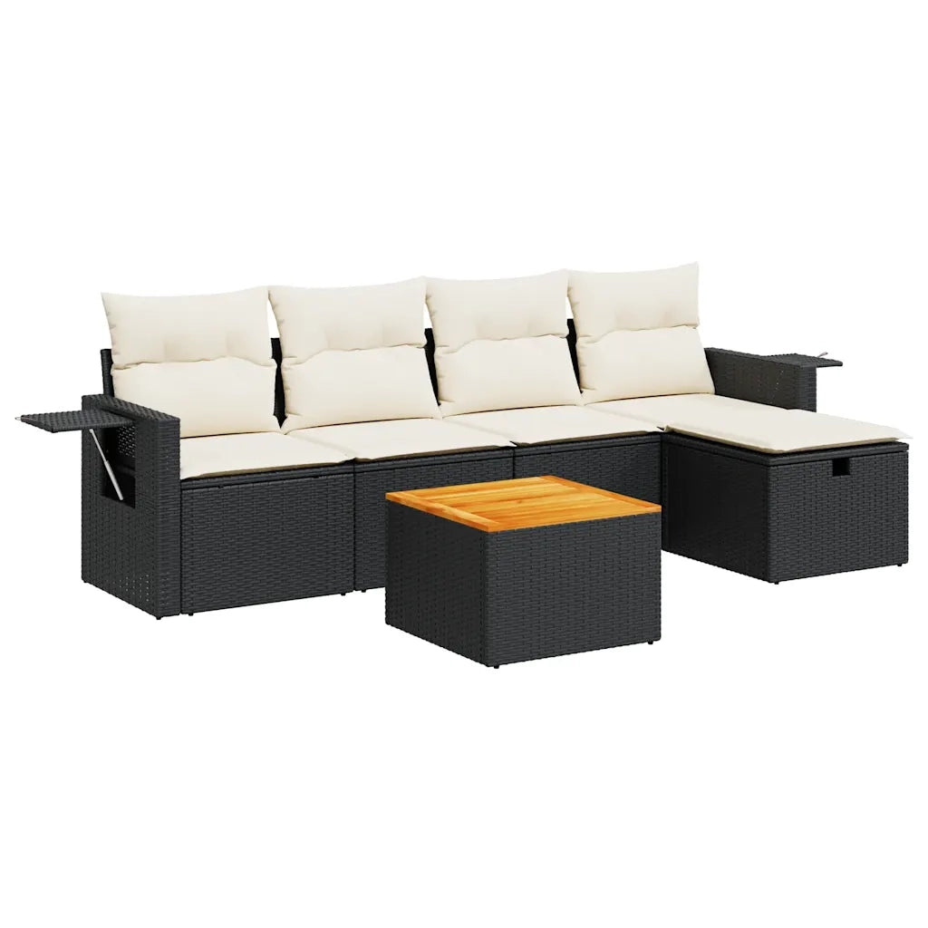 Set Divano da Giardino 6 pz con Cuscini Nero in Polyrattan 3325808