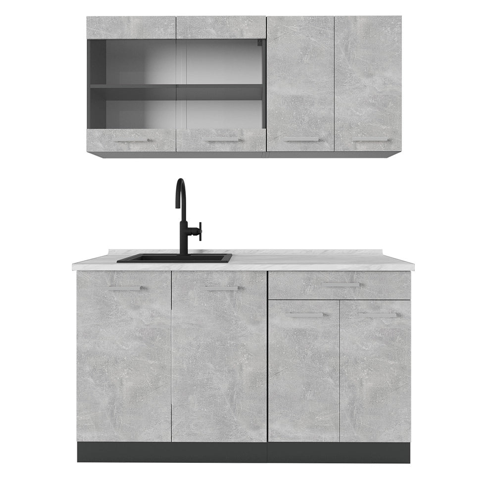 Vicco Cucina monoblocco Calcestruzzo/antracite 140 cm , PL Marmo