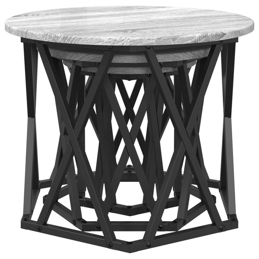 Set di Tavolini Impilabili 3 pcs Grigio Sonoma Legno Ingegnerizzato