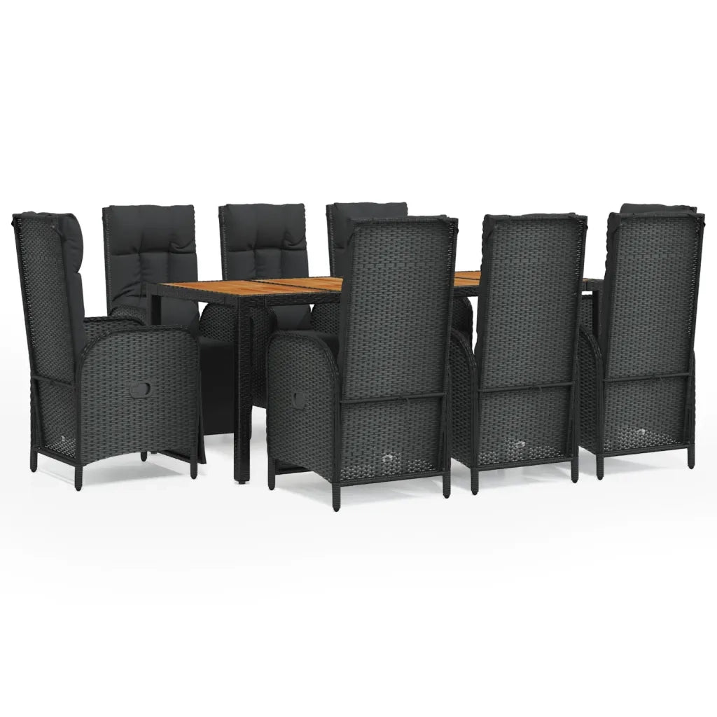 Set da Pranzo da Giardino 9 pz con Cuscini Nero in Polyrattan 3185079