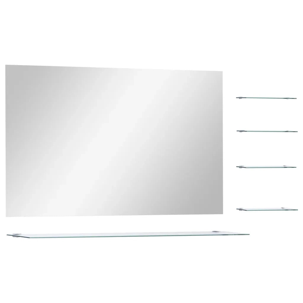 Specchio da Parete con 5 Mensole-Mensola con Specchio Argento 100x60 cm