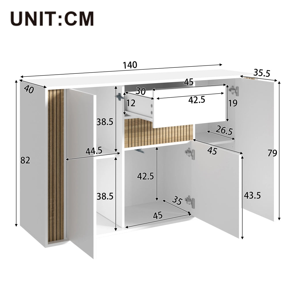 Credenza con 3 ante; 1 cassetto e LED regolabile - per soggiorno - 140×40×82 cm