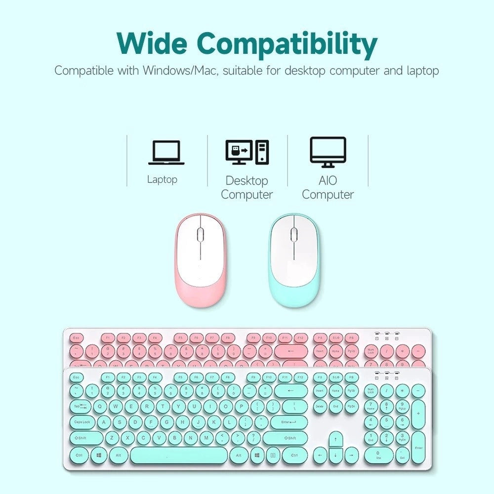 Trade Shop - Set Tastiera Mouse Senza Fili 2.4g Combo Retro Keycap Rotondo Pc Laptop Tf770 -