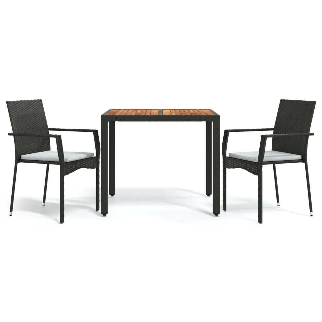 Set da Pranzo da Giardino 3 pz | Set Salotto da Giardino con Cuscini Nero in Polyrattan